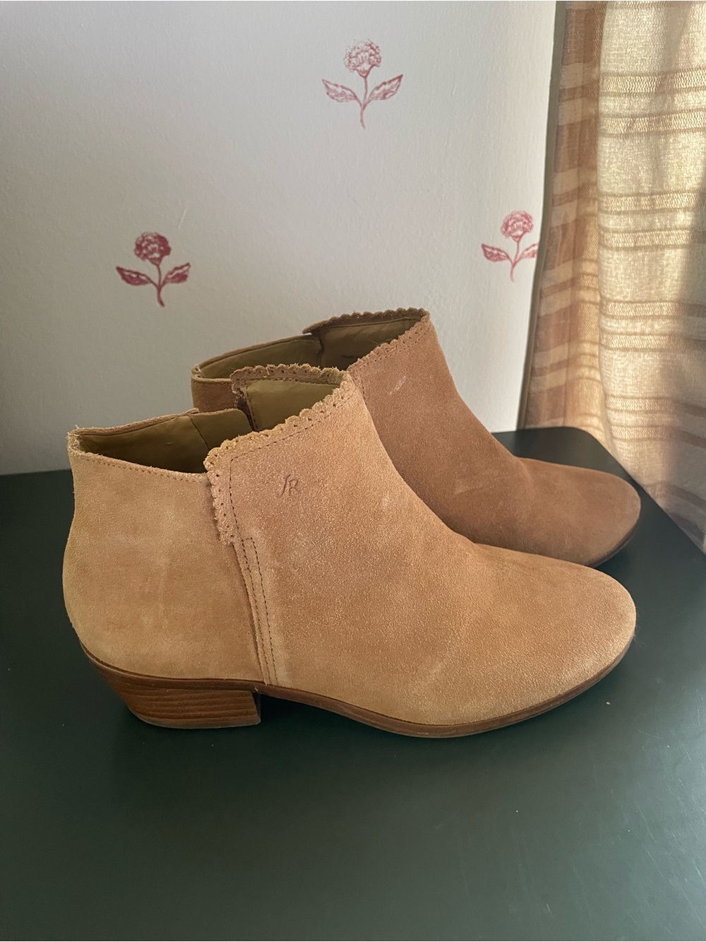 Jack Rogers Tan Suede Scallop Trim Ankle Booties